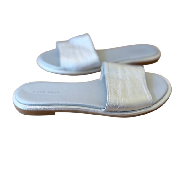 2 PR PURE NAVY LEATHER SLIDE SANDALS ROSE GOLD & SILVER LOW HEEL SUMMER CHIC 8.5 - Picture 2 of 11